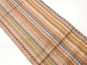 縞に草花・幾何学模様織出し全通袋帯